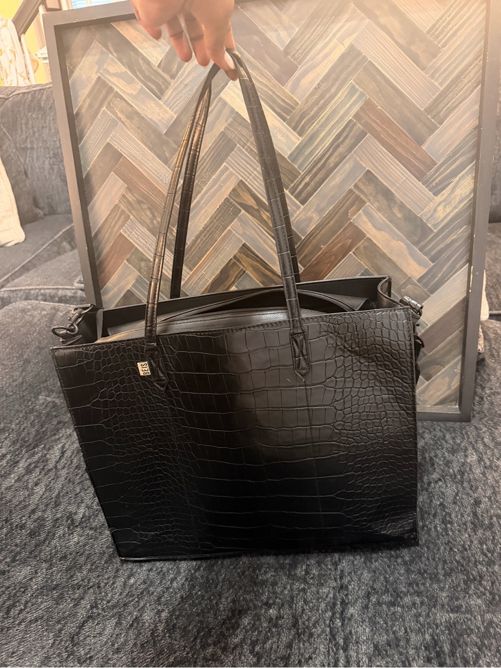 BEIS Large Work Tote in Black Croc